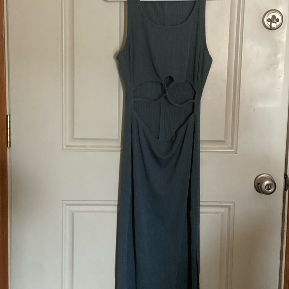 Elegant Sleeveless Bluish-Gray Cut-Out Stomach Dress size S